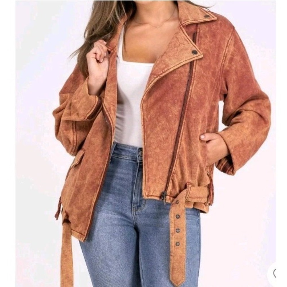 Oli & Hali Asymmetrical Moto Jacket Womens S Grunge Streetwear Acid Wash Fullzip